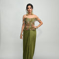 Olive Badla Embroidered Corset Paired with Olive Cowl Skirt image 0