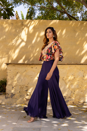Purple Georgette Pleated Pant Set - S image