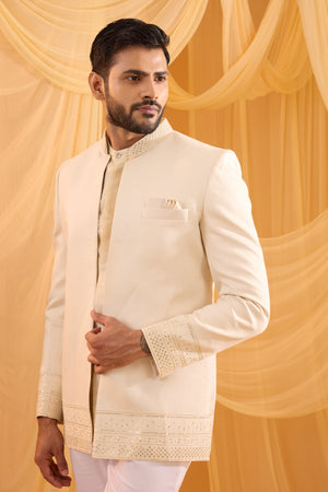 Cream Embroidered Indowestern Set image 1