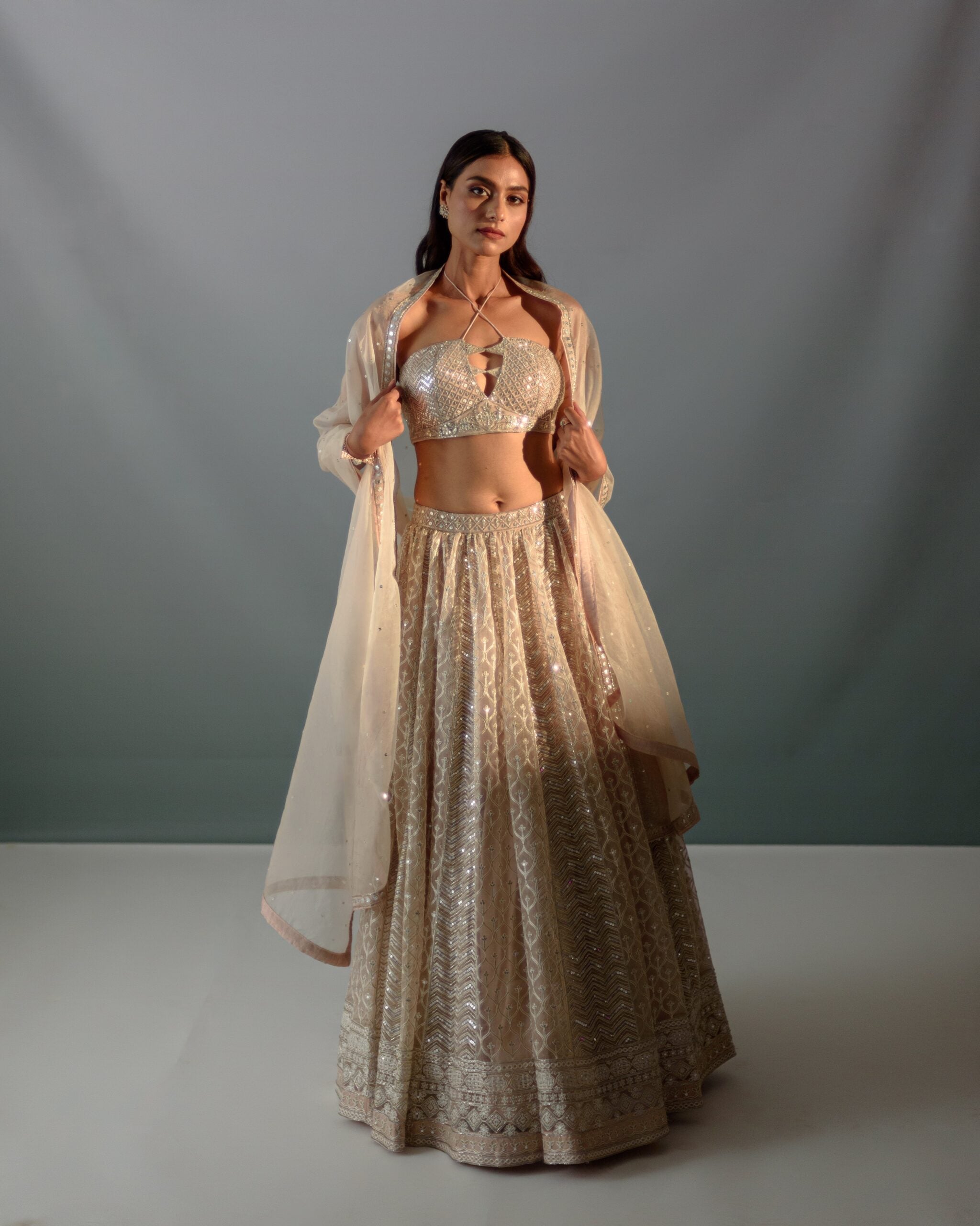 Cream Gota Work Lehenga Set image 0