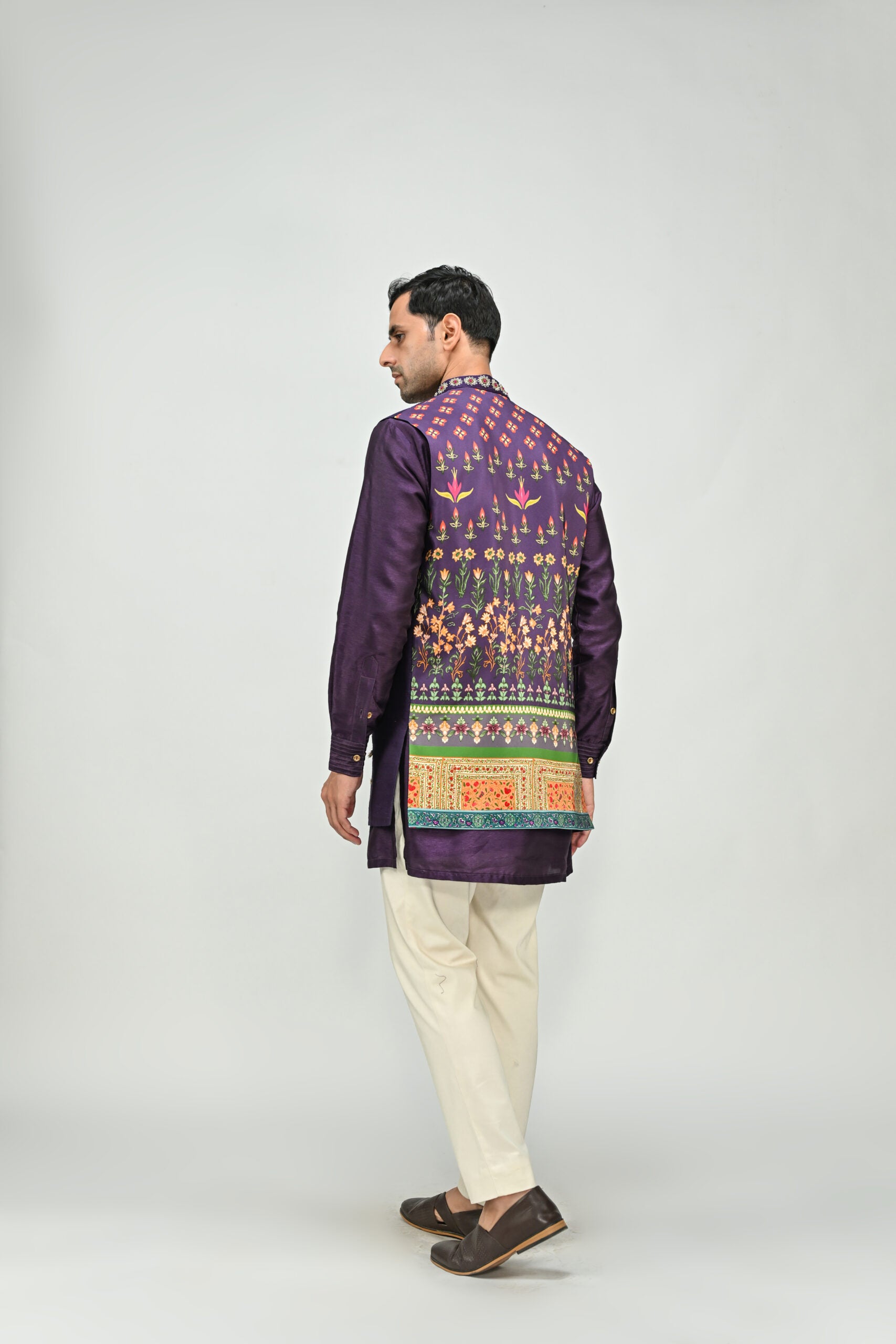 Plum Butta Half Jacket Kurta Pant Set image 3