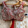 Ivory and Red Ruffle Lehenga Set image 0