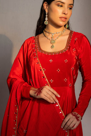 Red Embroidered Anarkali Suit Set image 2