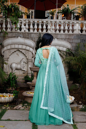 Turquoise Embroidered Anarkali Set image 4