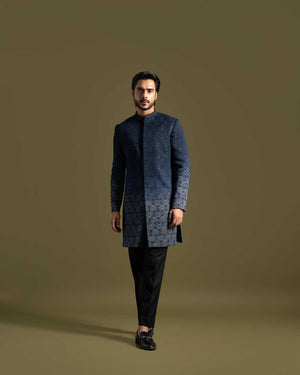 Grey Gradient Achkan Kurta Set image 3