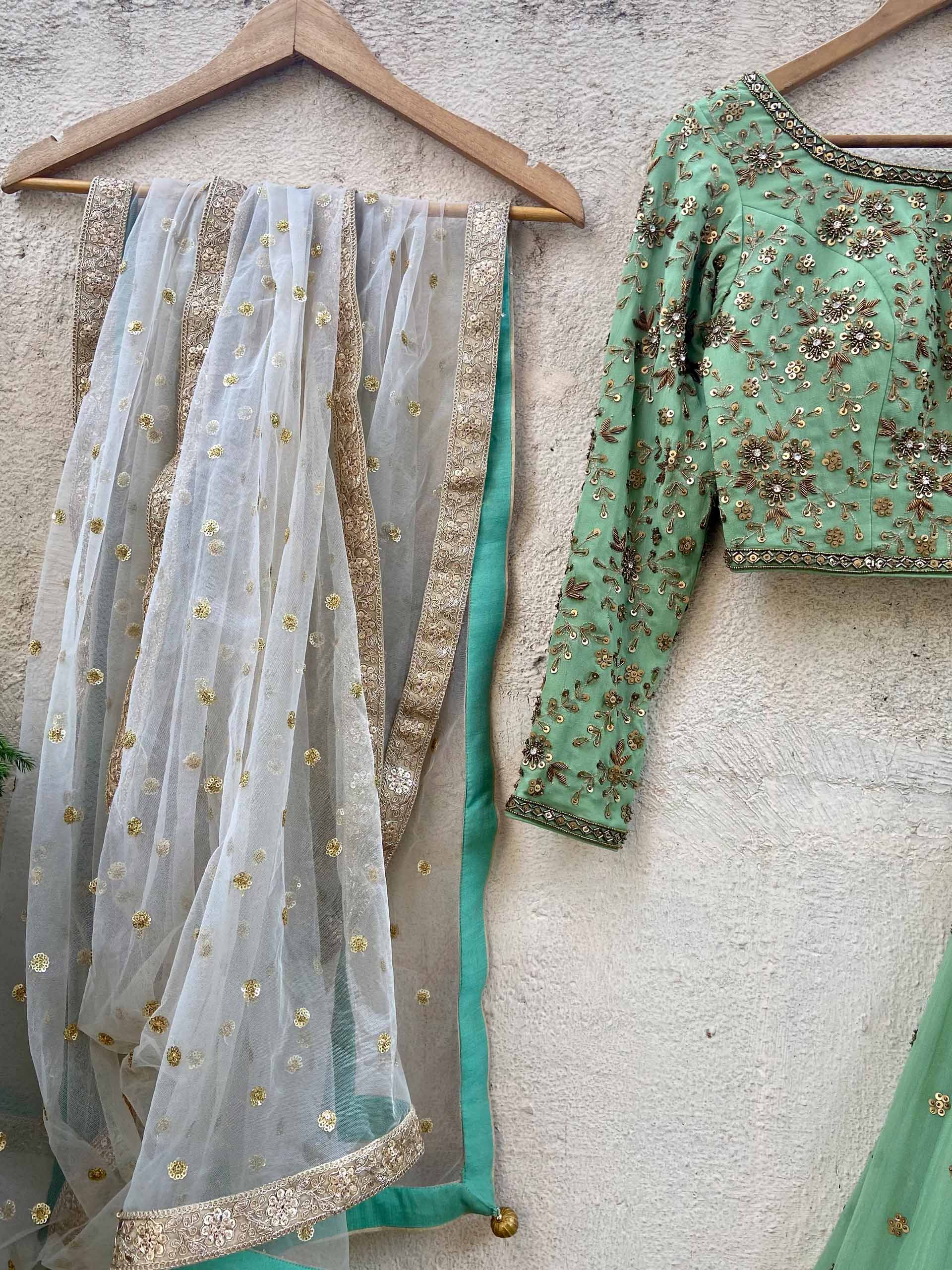 Sage Green Sharmily Sequin Lehenga Set image 4