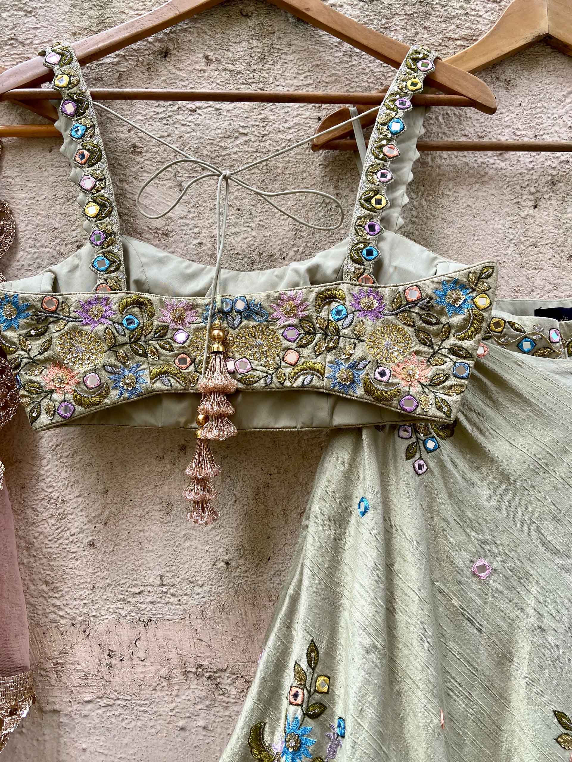 Tea Green Mirror Lehenga Set image 2