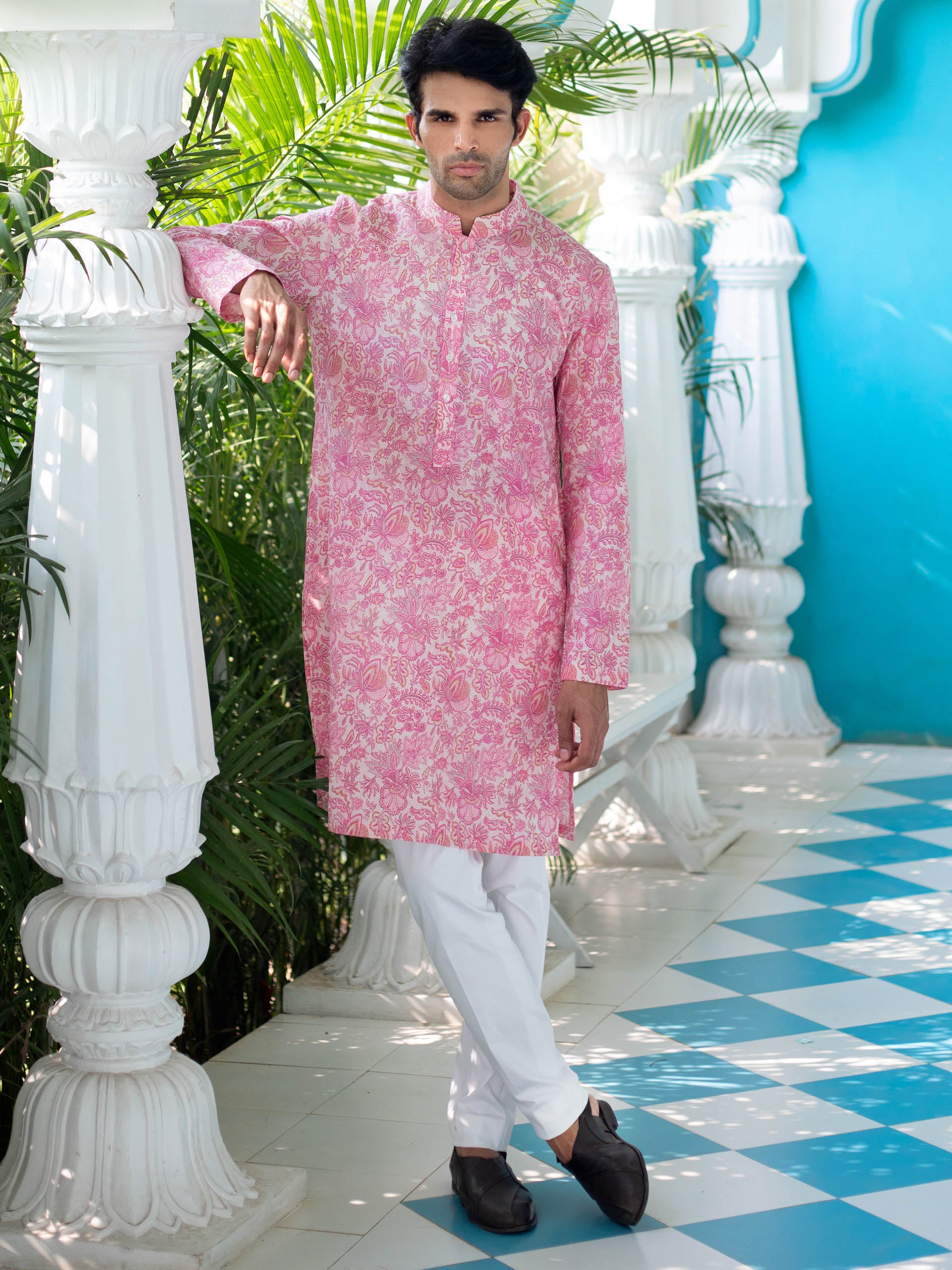 Pink Floral Cotton Kurta Set - Custom image