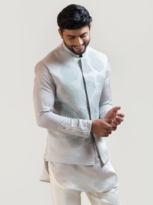 Gray Maple Leaf Nehru Jacket - Custom image