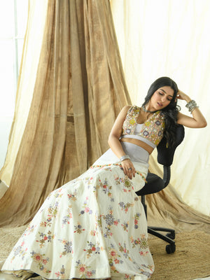 Lavender Grey Floral Mirror Lehenga Set image 2