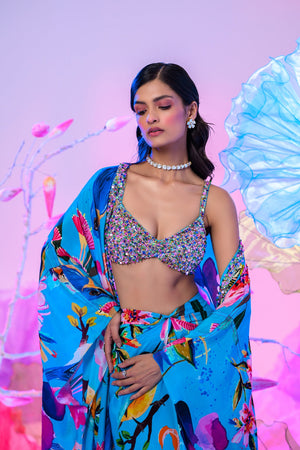 Our Aqua Dhoti Skirt Set With Embroidered Bralette image 6