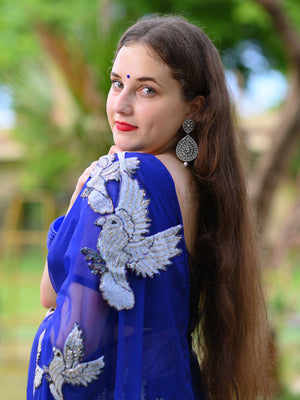 Midnight Blue Bird Saree Set image 1