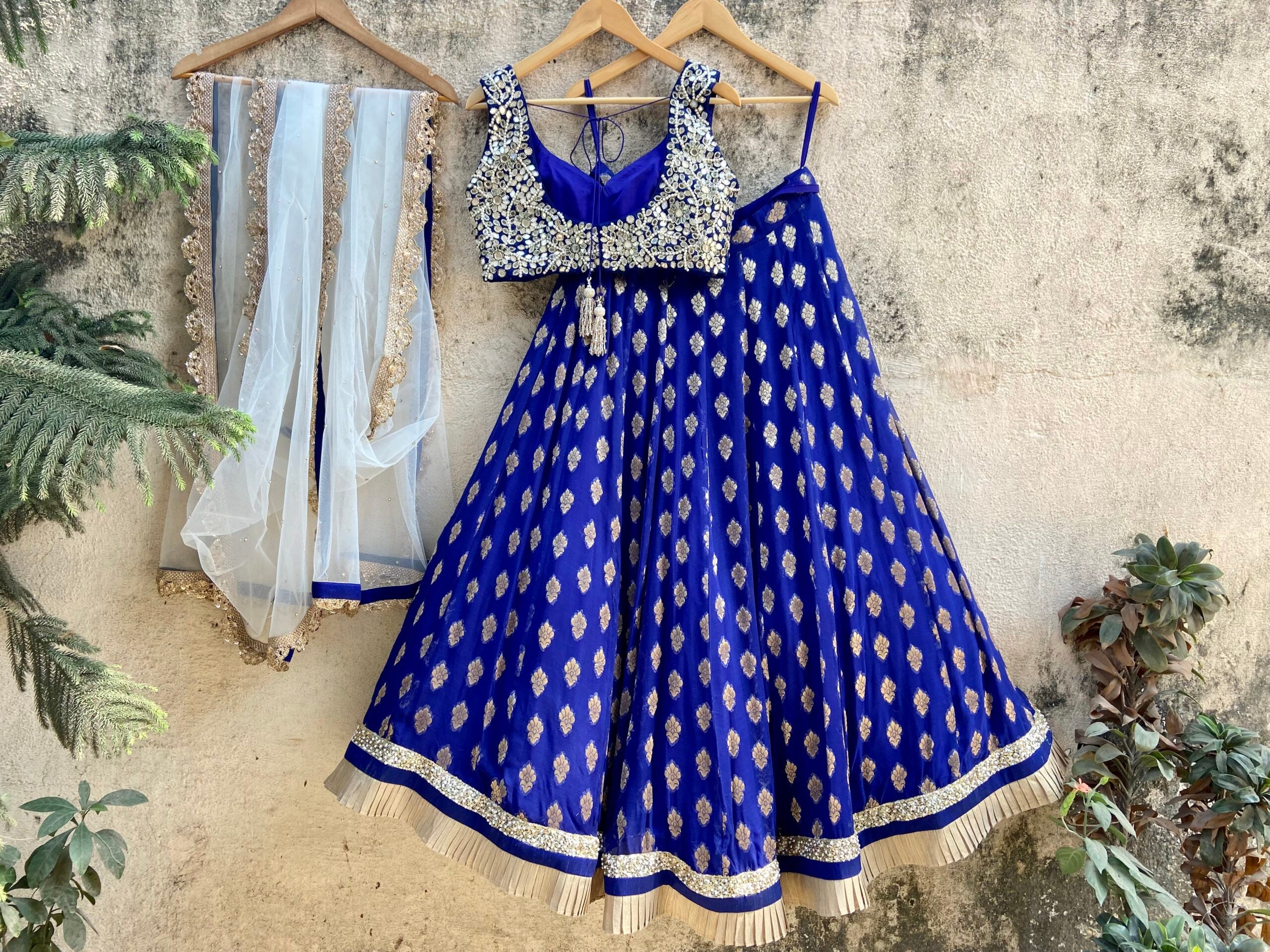 Indigo Blue and Ivory Ruffle Lehenga Set image 4