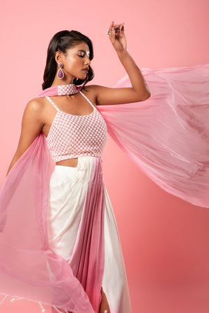 Pink and Ivory Co-ord Dhoti Set image 2
