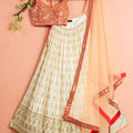 Ivory and Red Mirror Lehenga Set image 0