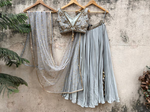 Grey Box Pleated Lehenga Set image 2