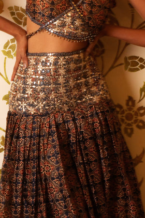 Ajrakh Print Tie-at-Waist Blouse and Skirt Set image 3