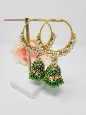 Meenakari Jhumka Hoop Earrings - Green image