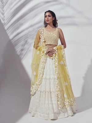 Ivory Lehenga Paired With Blouse And Dupatta - Custom image