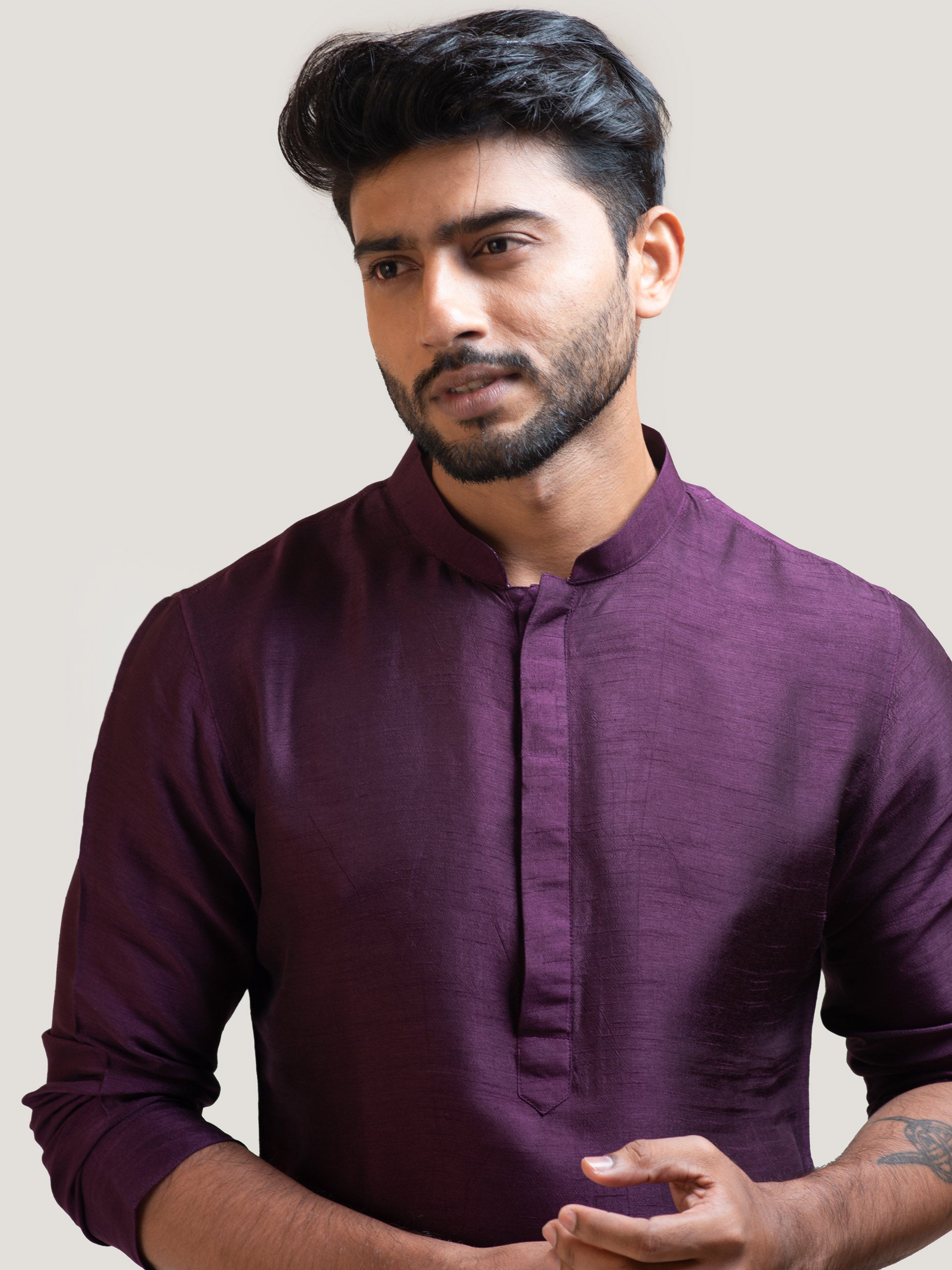 Purple Asymmetric Silk Kurta Set image 1