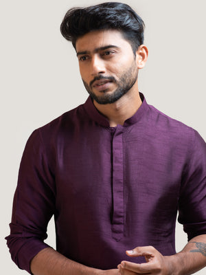 Purple Asymmetric Silk Kurta Set image 1