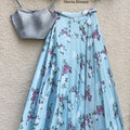 Blue Floral Skirt With Grey Bustier image 0