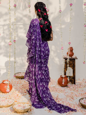 Purple Pre Draped Saree Se image 5