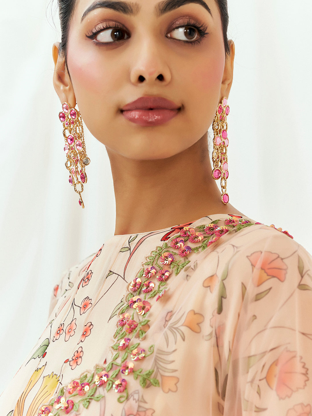 Floral White Printed Embroidered Anarkali Suit Set image 1