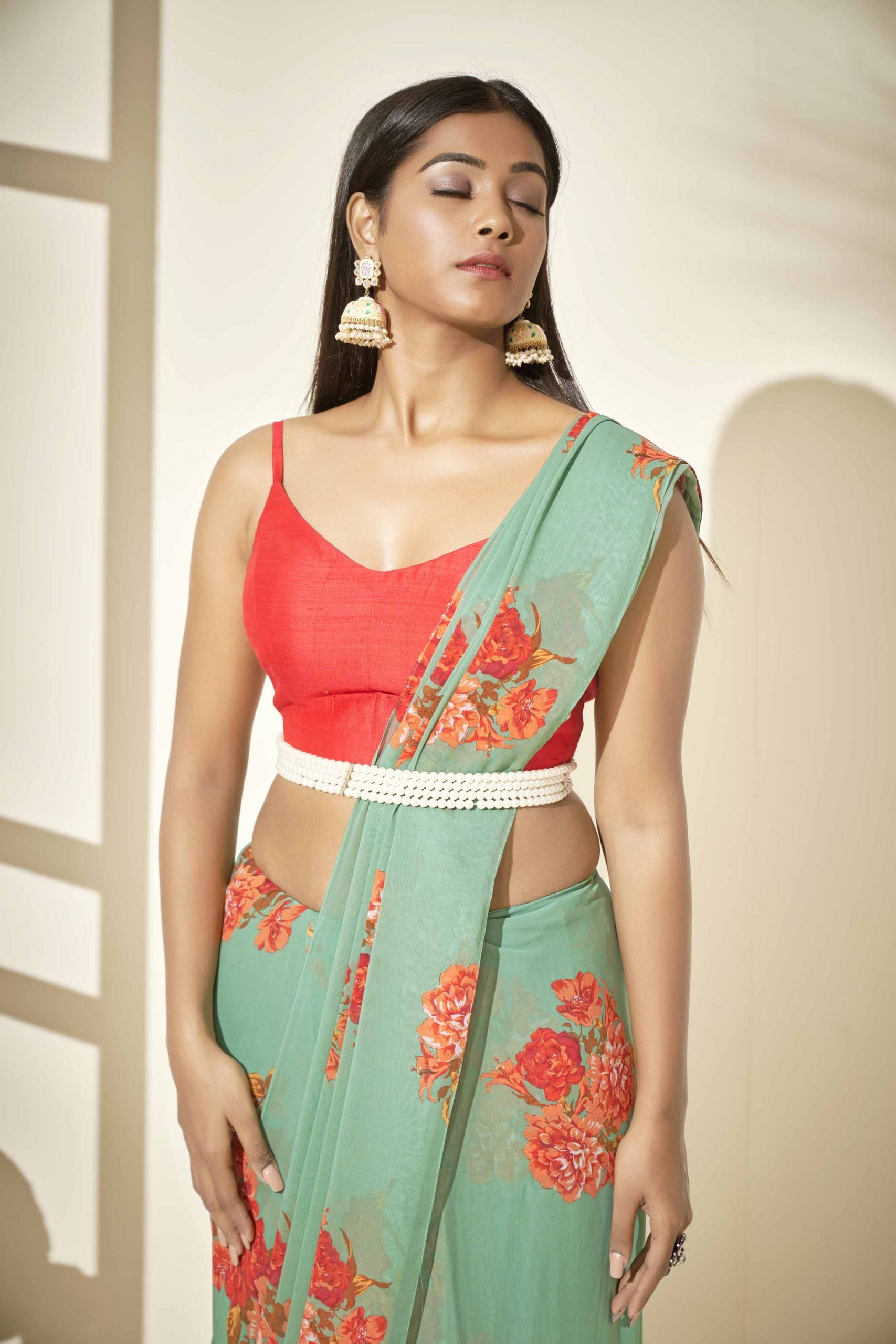 Green Floral Saree image 2