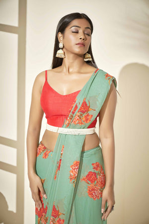 Green Floral Saree image 2