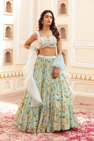 Three Tier Embroidered Lehenga image 9