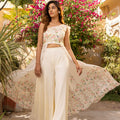 One Shoulder White Crepe Georgette Flared Pant Set image 0