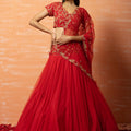 Red Bridal Net Lehenga Set image 0