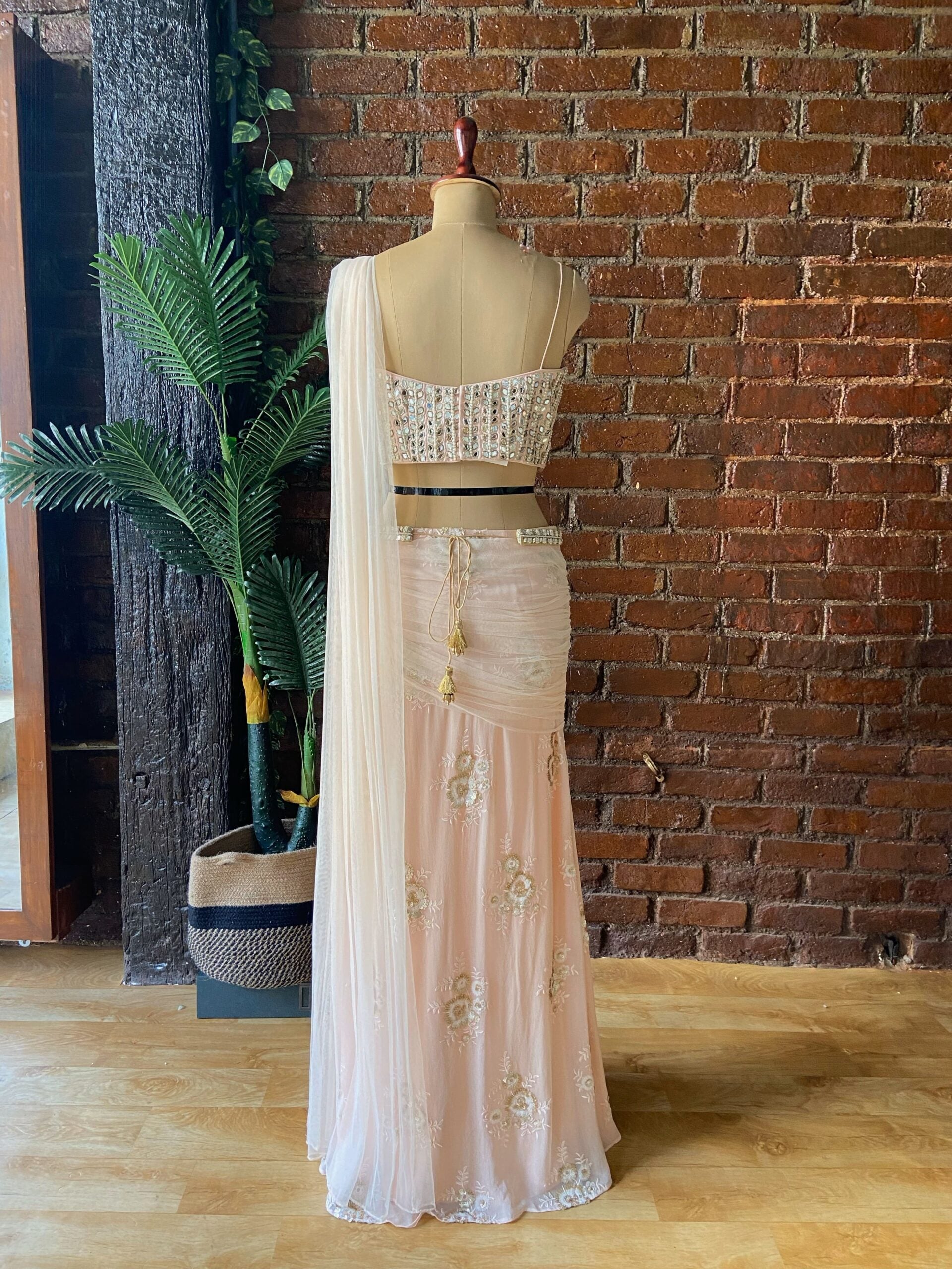 Powder Pink Draped Saree image 2