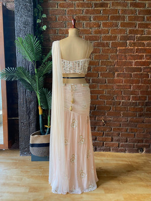 Powder Pink Draped Saree image 2