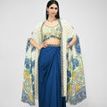 Peacock Printed Highlight Bralette Paired With Dhoti Set And Printed Cape image 0