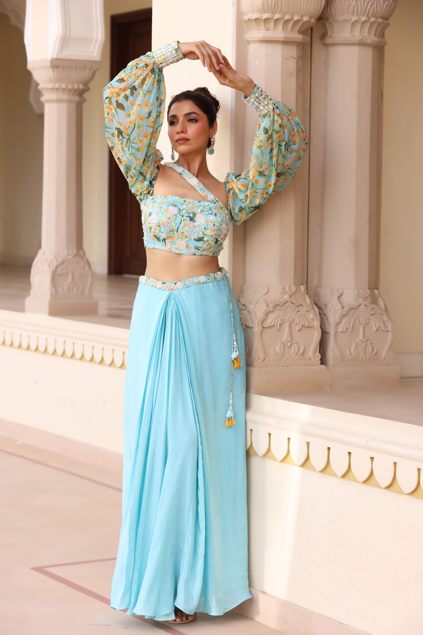Embroidered Drape Skirt Set image 2