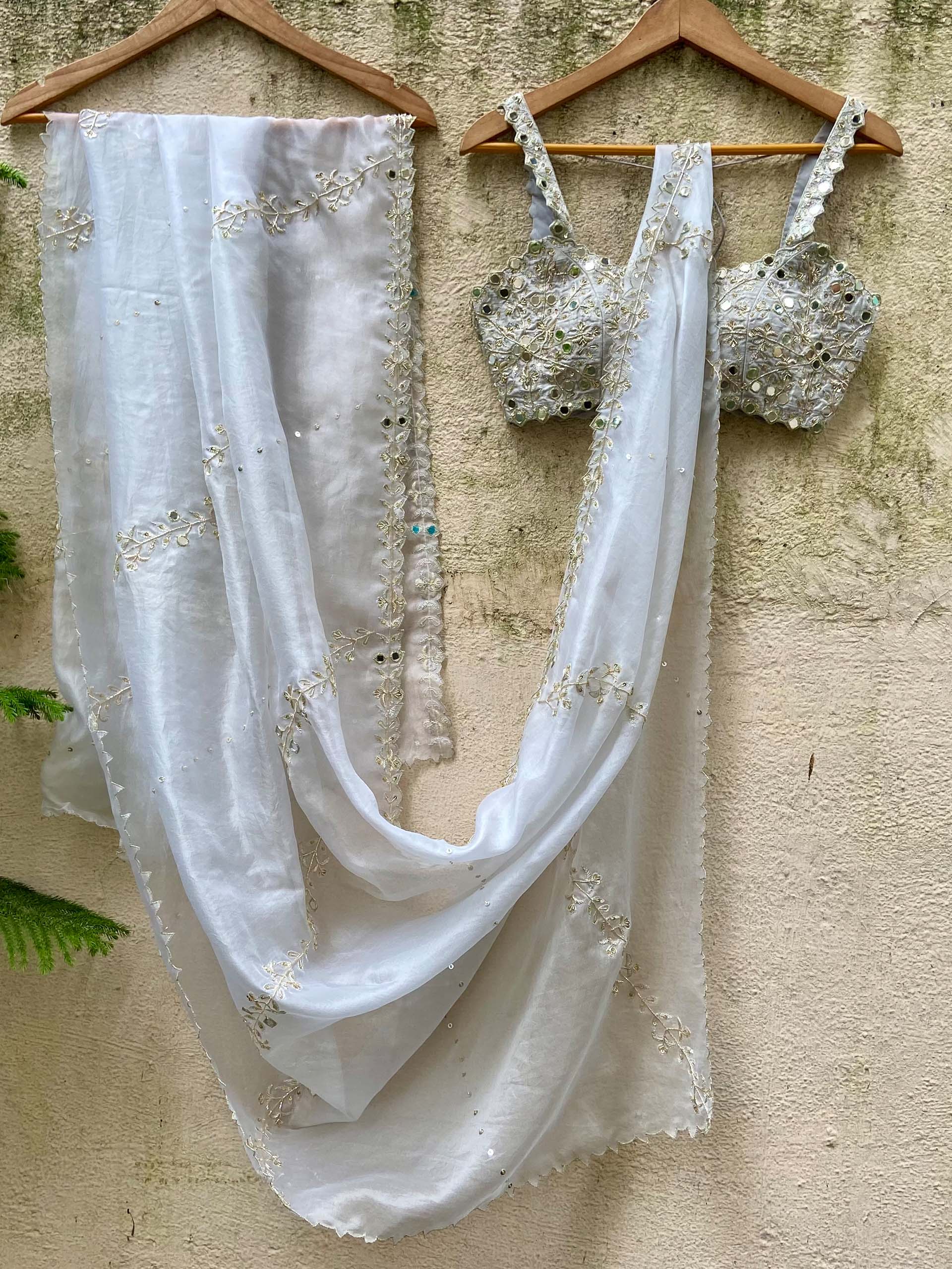 Smokey Grey Mirror Saree Set image 0