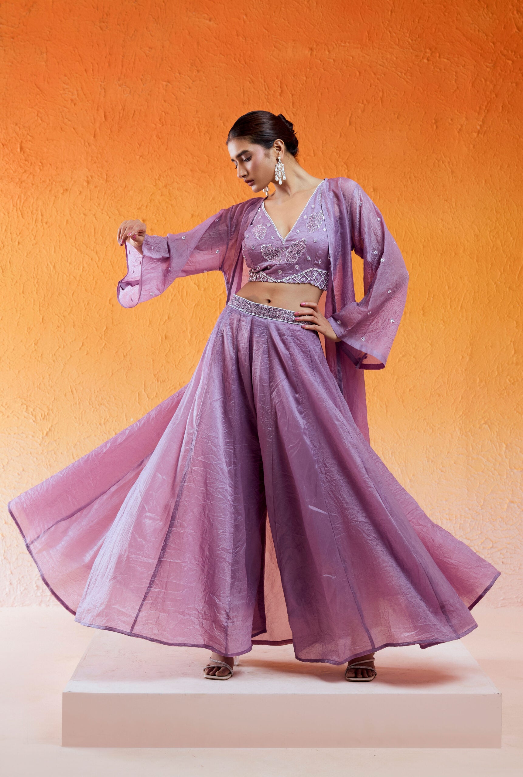 Lavender Embroidered Jacket & Flared Pant Set - XL image