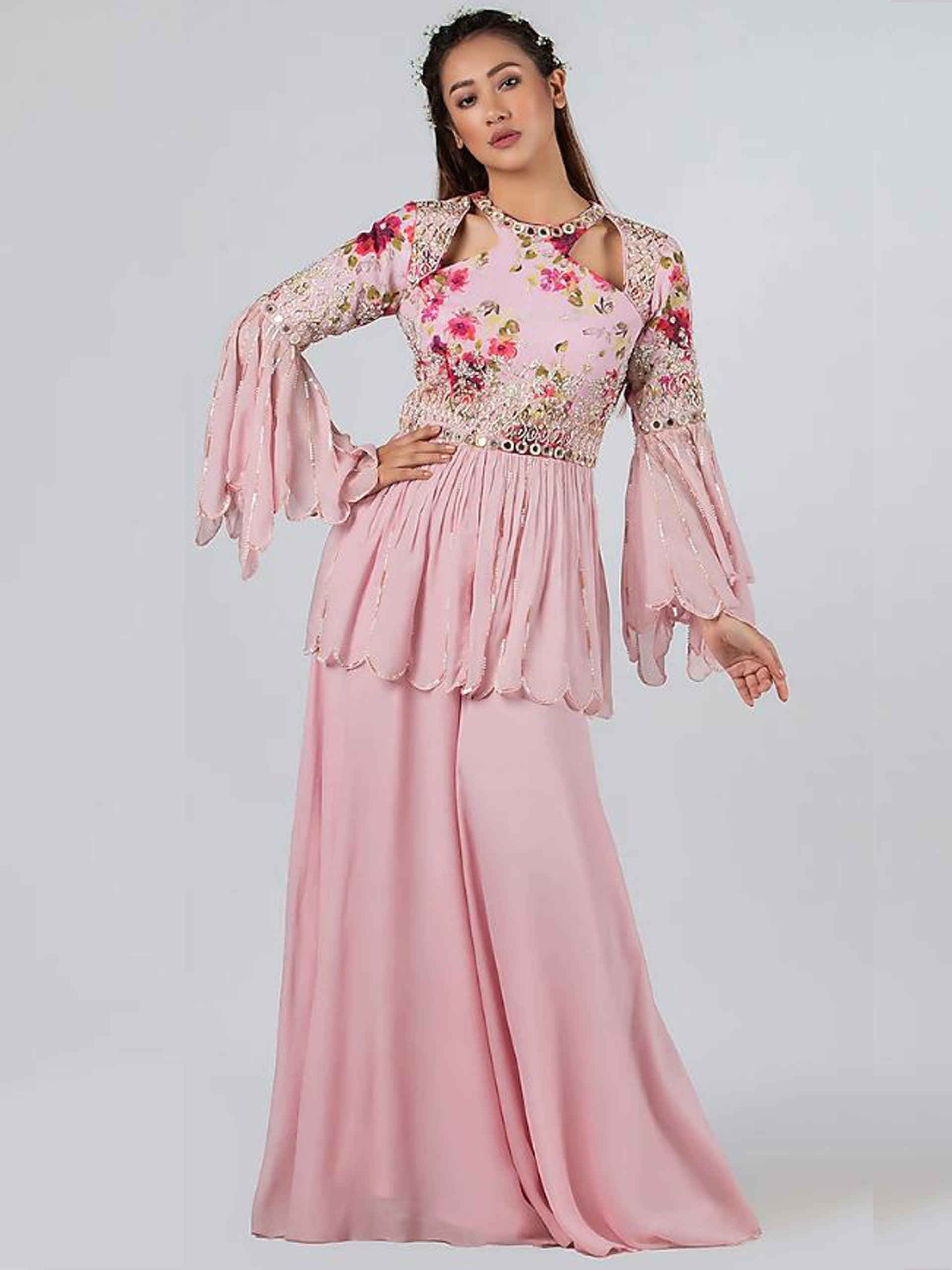 Light Pink Mirror Flared Pant Set - Custom image