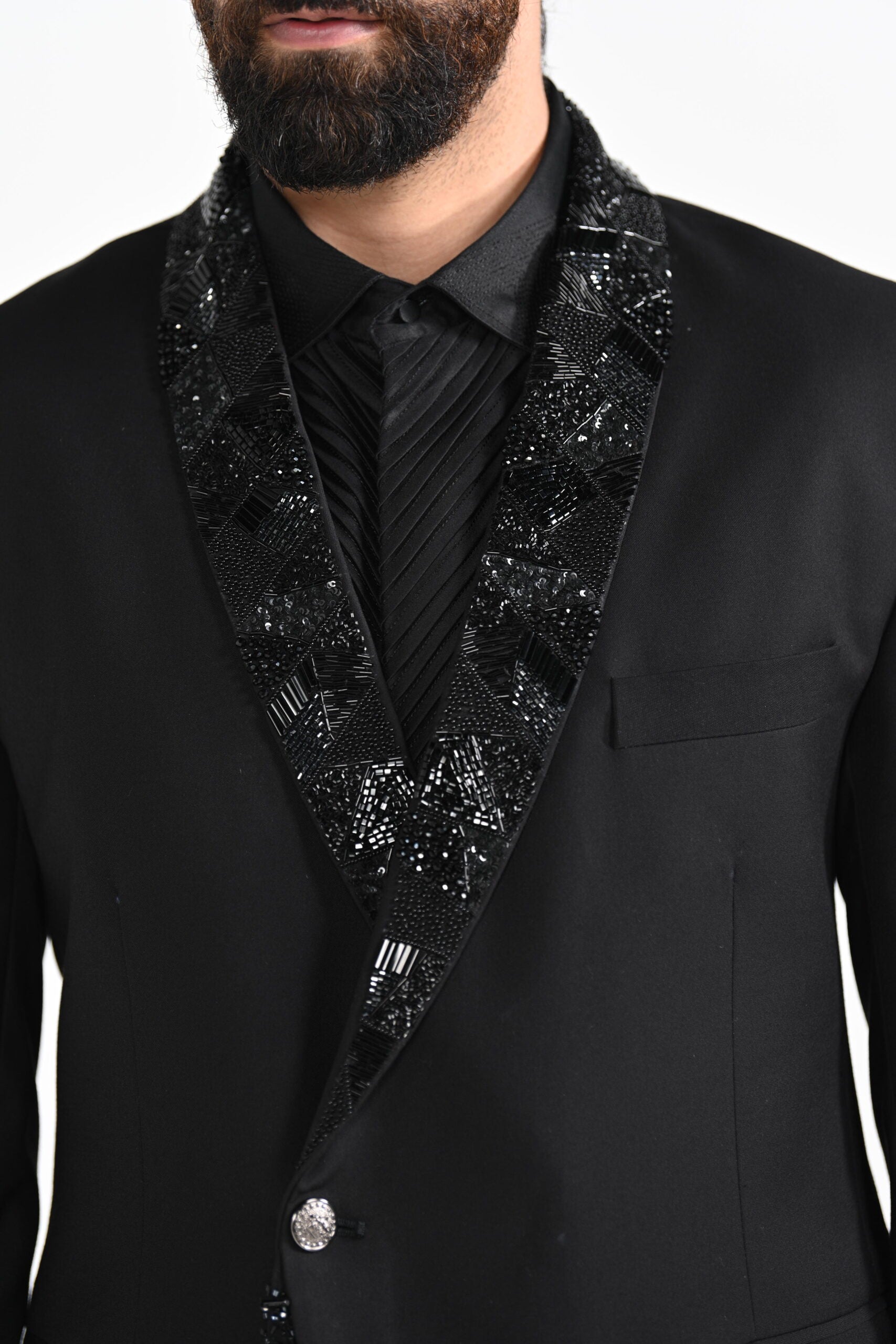 Black Assymetrical Panel Tuxedo Set image 6