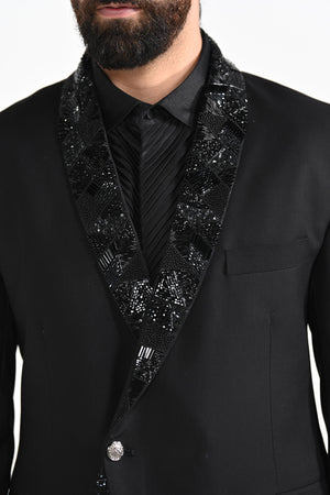 Black Assymetrical Panel Tuxedo Set image 6