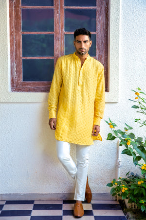 Yellow Embroidered Kurta Set - S image