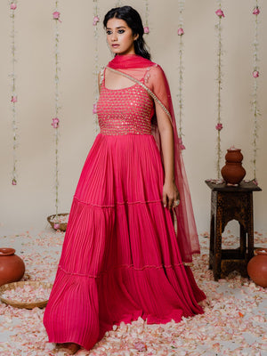 Fuchsia Pink Mirror Anarkali Se image 3