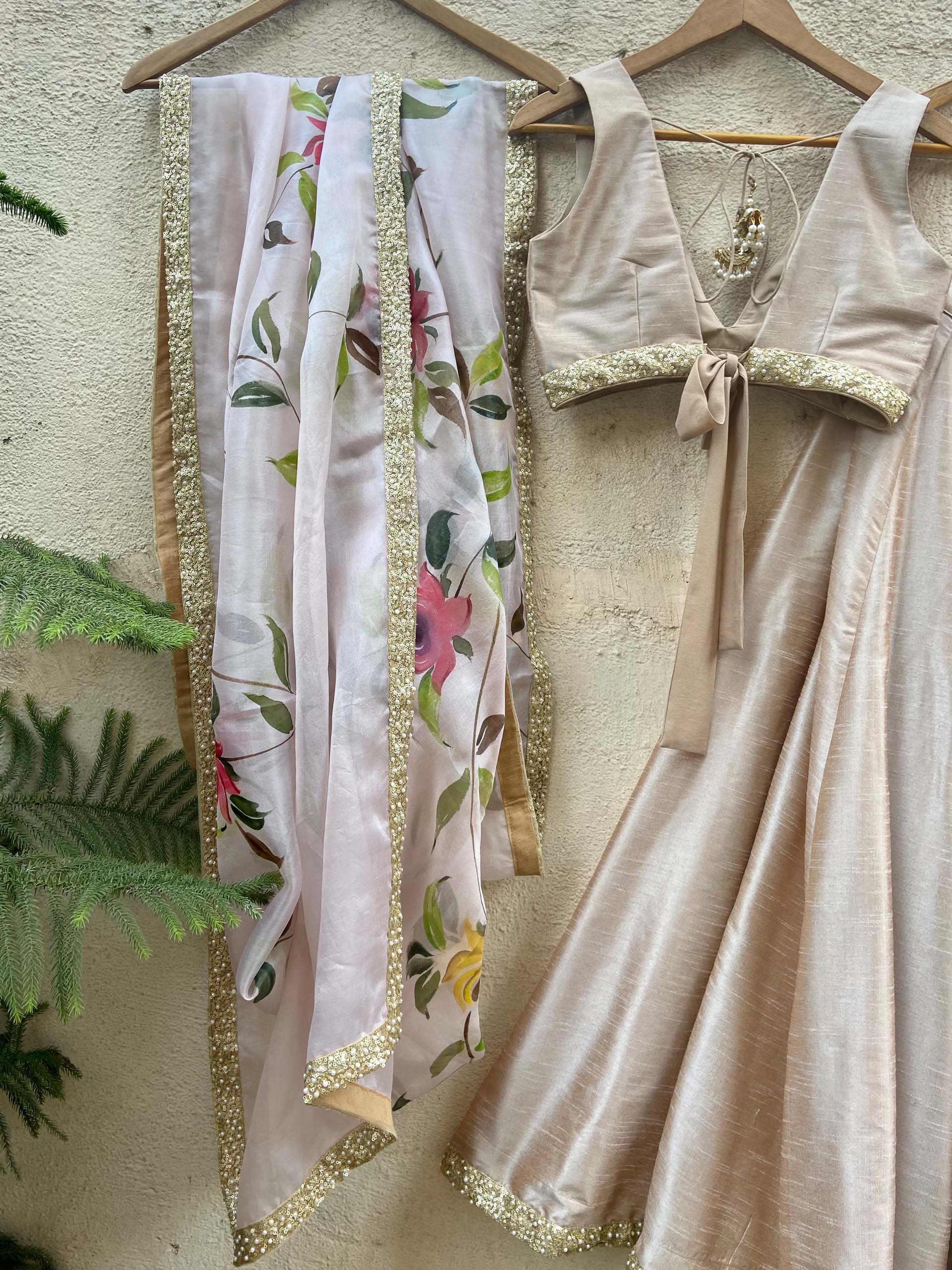 Beige Sequin Lehenga Set image 1