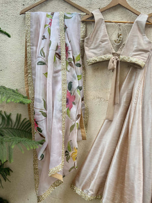 Beige Sequin Lehenga Set image 1