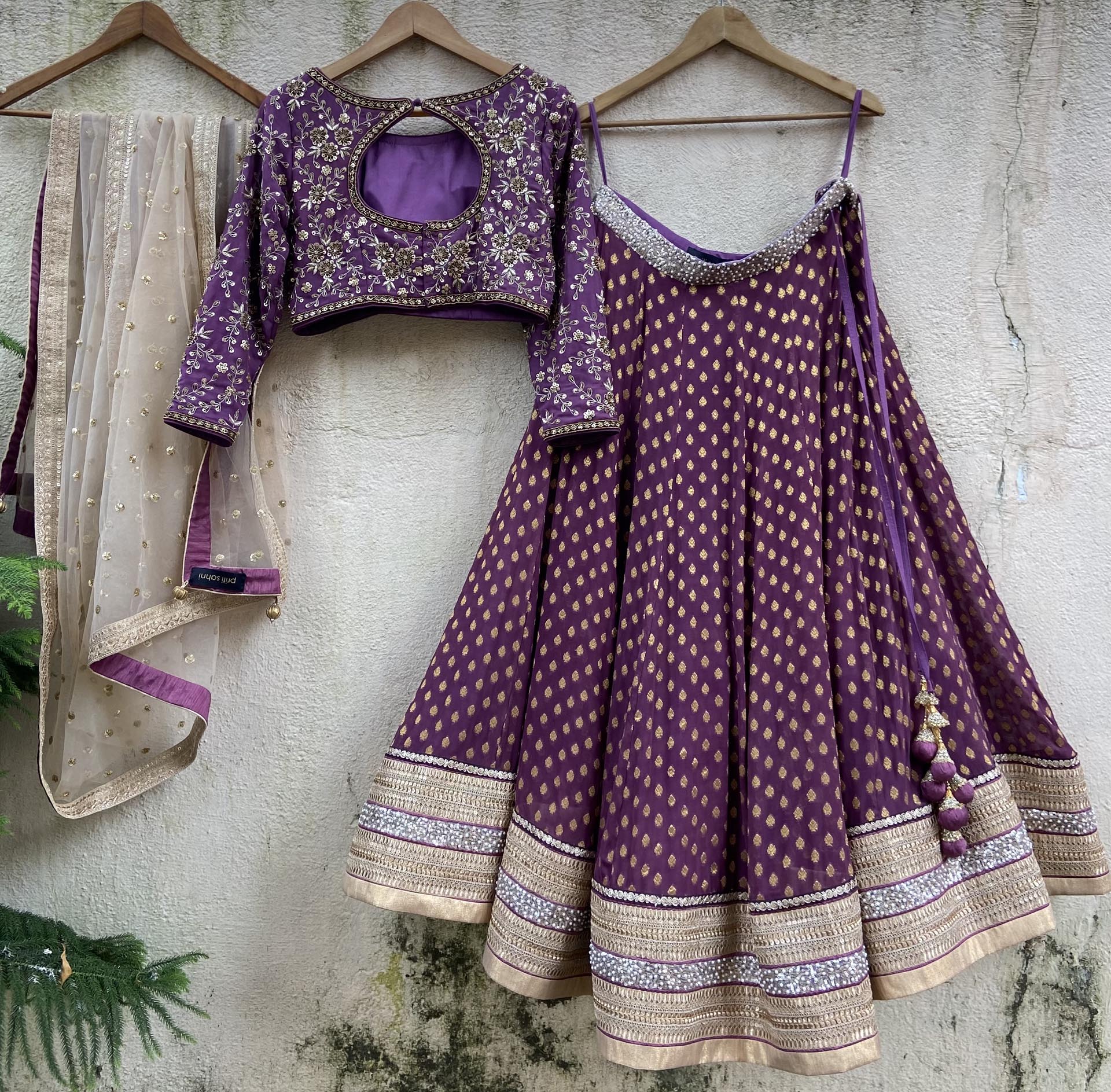 Aubergine and Nude Lehenga Set image 3