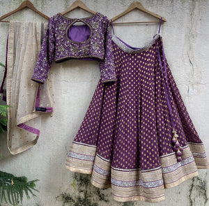 Aubergine and Nude Lehenga Set image 3