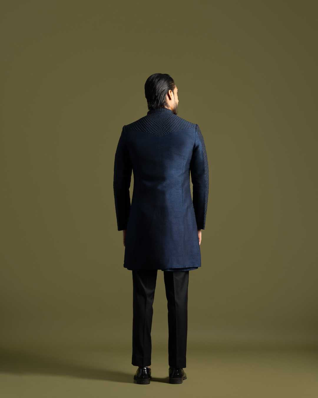 Navy Blue Achkan Kurta and Pants image 4