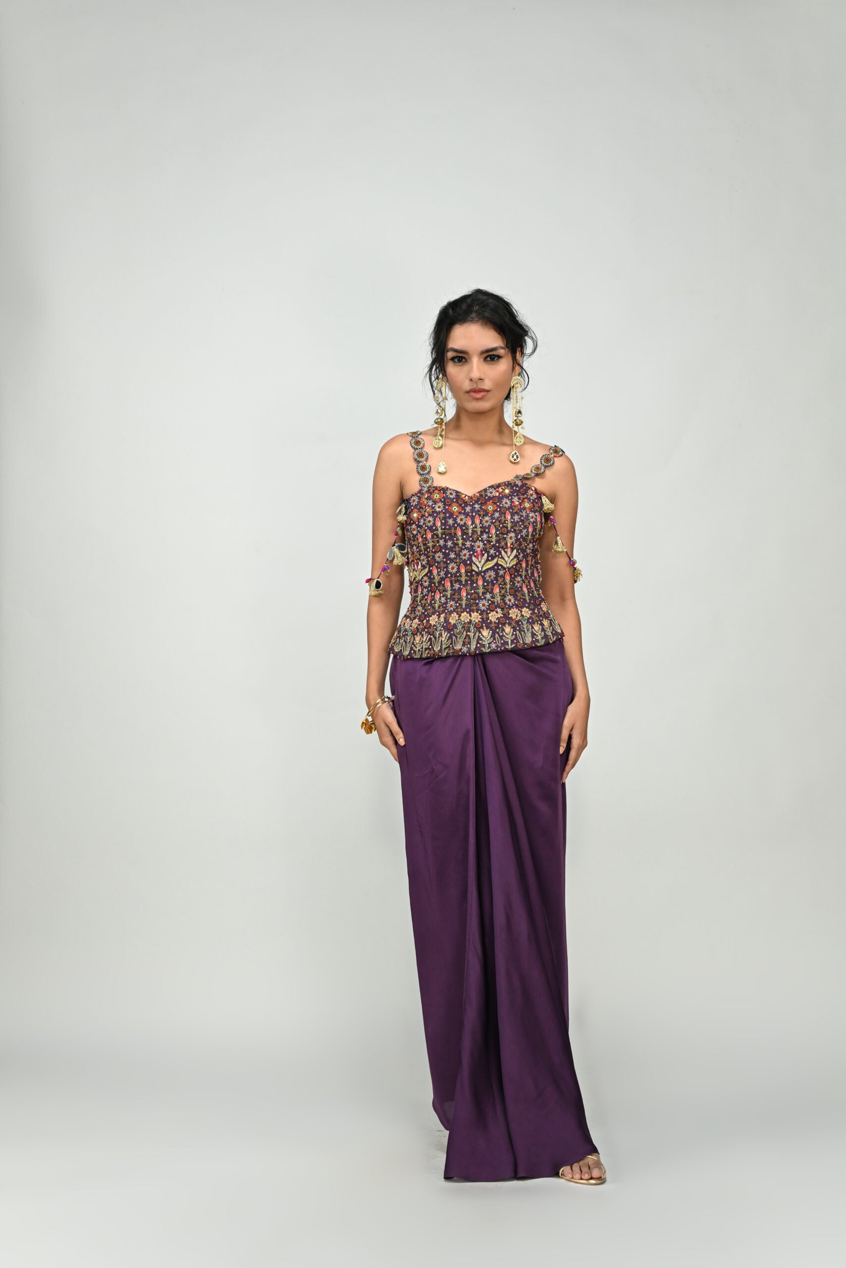 Plum Highlighted Badla Corset Skirt Set image 0